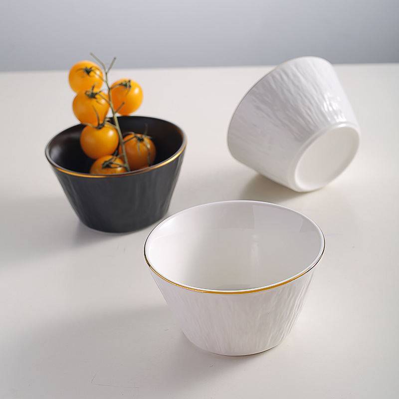 New Ceramic Matte Solid Color Phnom Penh Rice Bowl Noodle Bowl Large-capacity Bowl Japanese-style High-grade Stone Pattern Light Luxury Household