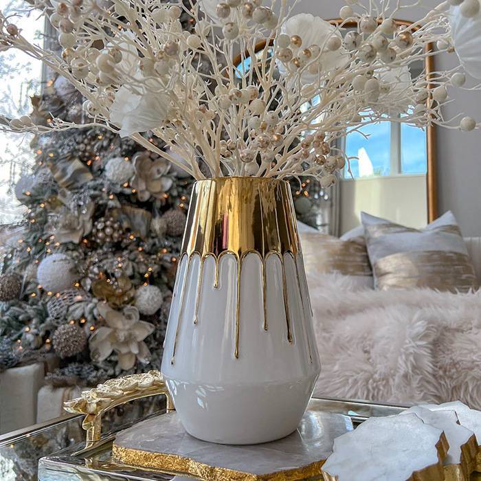Electroplating gold light luxury decoration simple decoration hotel club flower shop ceramic vase home accessories
