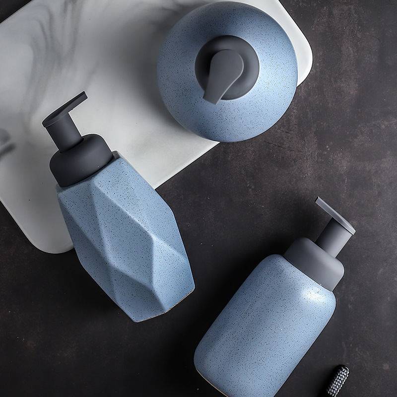 Hotel bathroom ceramic lotion bottle three-piece bathroom supplies shower gel bottle sub-bottling press foaming bottle