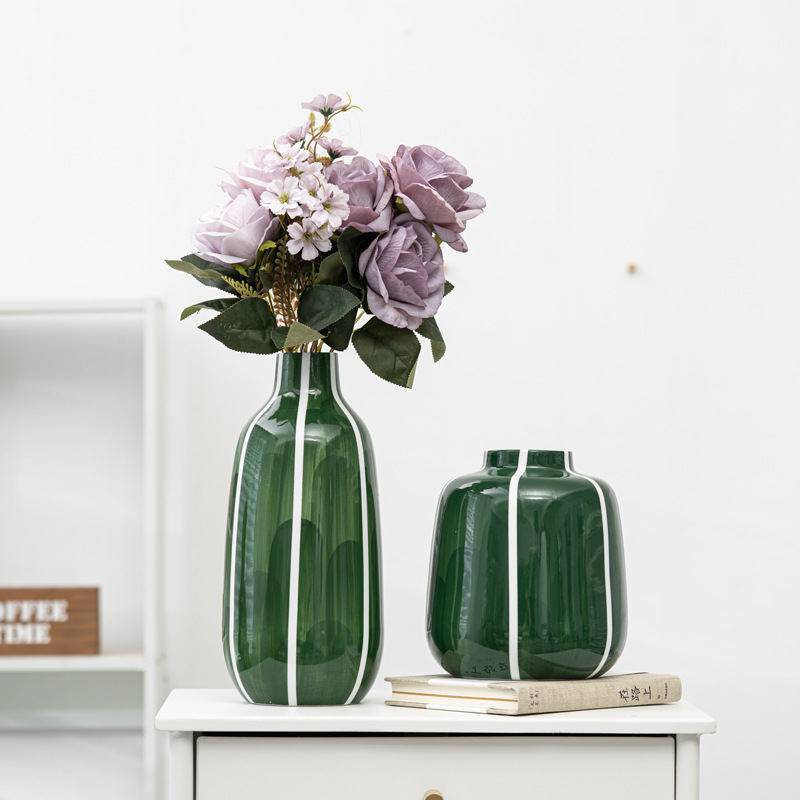 Light Luxury Flower Arrangement Green Highlight Vase Modern Simple Home Decoration Ceramic Handicraft Ornament