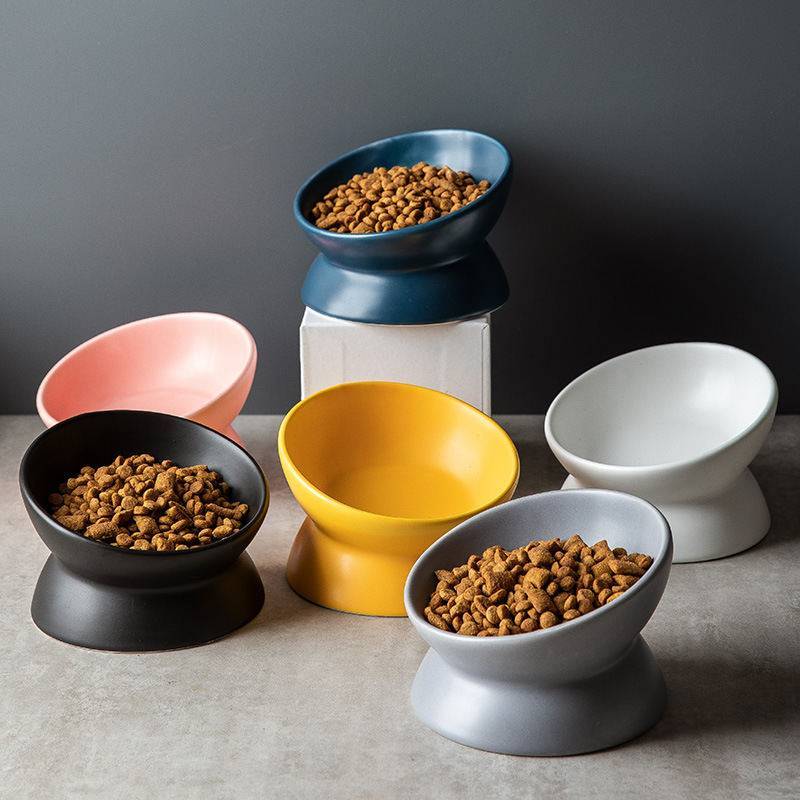 New Ceramic Bowl Cat Bowl Dog Bowl Pet Bowl Oblique High Feet Protection Cervical Spine Dog Cat Food Basin Pet Supplies