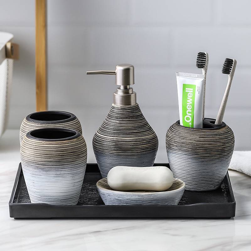 Retro brushed bathroom wash set toilet handmade ceramic toiletries five-piece set bathroom set
