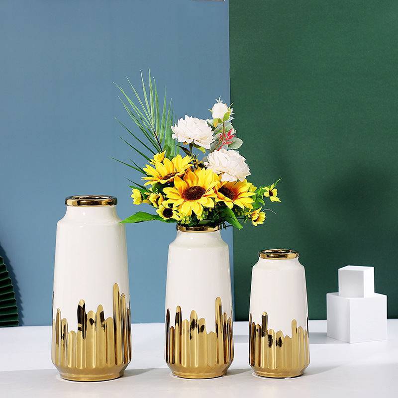 New Chinese style vase ins ceramic model room living room decoration home hydroponic flower arrangement electroplating gold green ornament